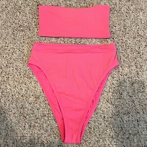 LSPACE Pink Ribbed Bikini Set Top M Bottoms L